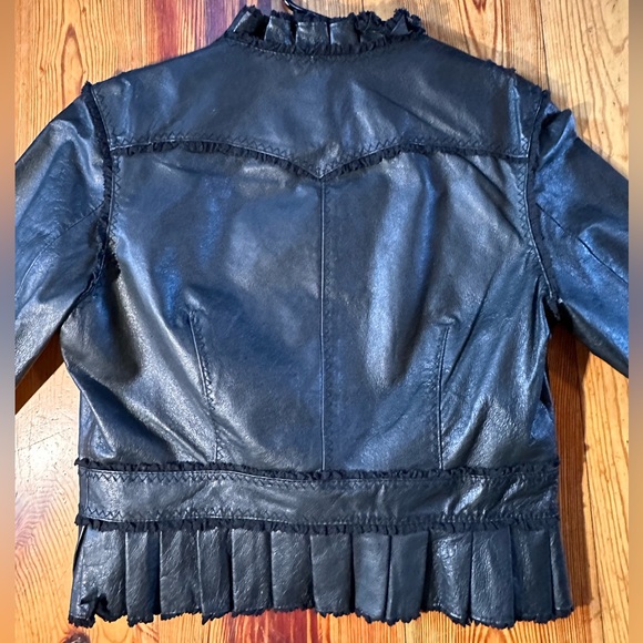 Moda International Leather Ruffle Detail Blazer Jacket - Picture 7 of 15